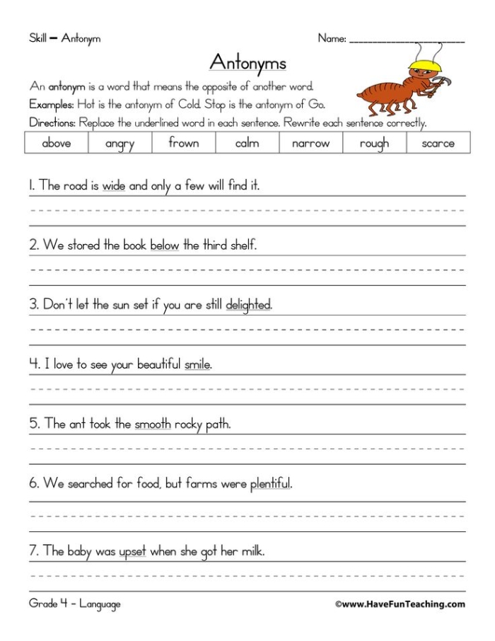 Determine the Meaning of Words Using Antonyms in Context worksheet for phonics practice Worksheet for sixth graders focusing on antonyms in context with engaging paragraphs