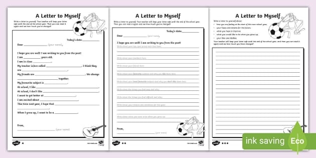 Worksheet for writing a letter of appreciation to oneself, designed for sixth graders