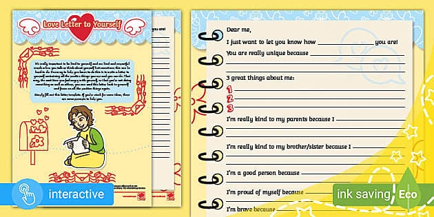 Worksheet for writing a letter of appreciation to oneself for sixth graders