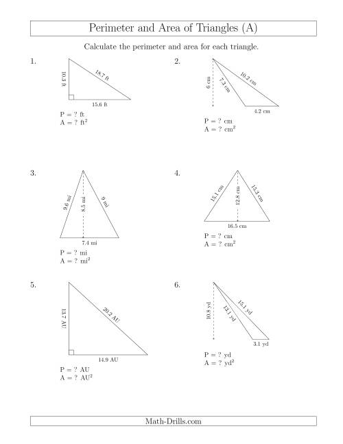 Sixth grade students practicing geometry problems with a Finding the Area of a Triangle worksheet
