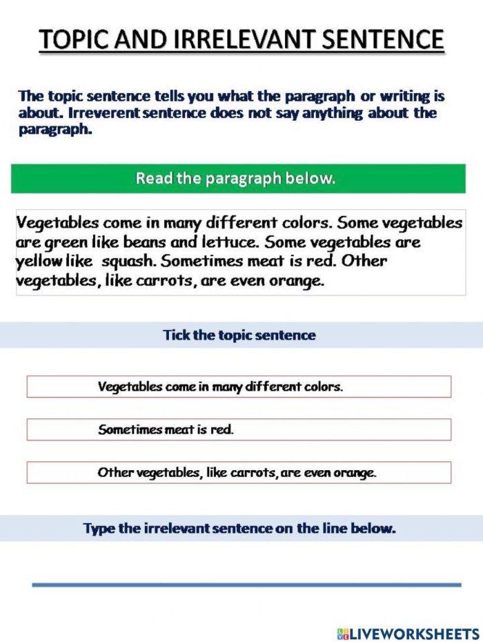 Sixth grade worksheet featuring exercises for removing irrelevant evidence in argument writing