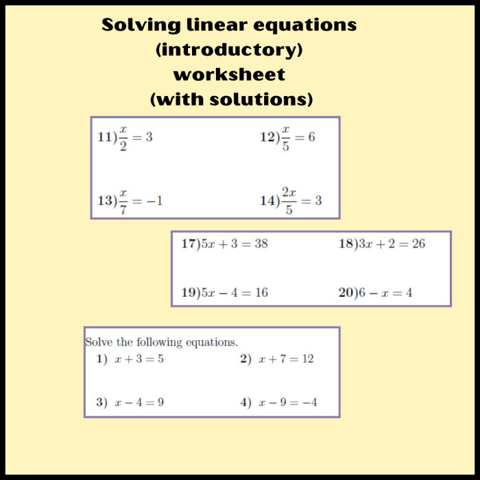 Sixth grade math worksheet for practicing solutions to one-variable equations