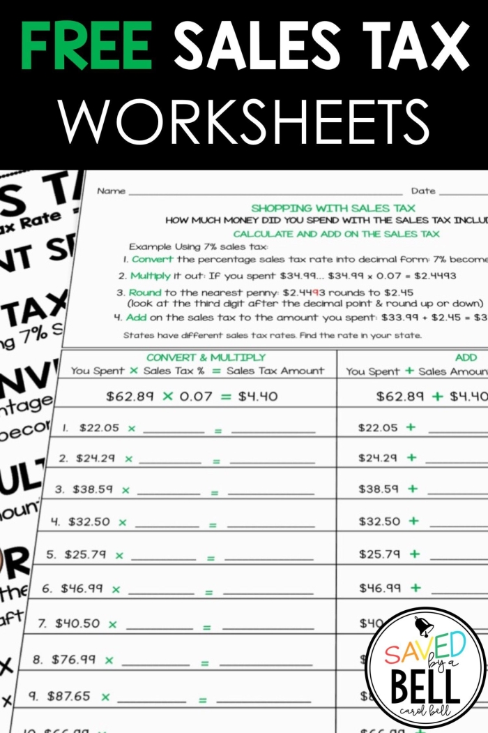 Calculating Sales Tax Practice Worksheet for Sixth Grade Math Sixth grade student using a pencil to complete a math worksheet about calculating sales tax on various store items