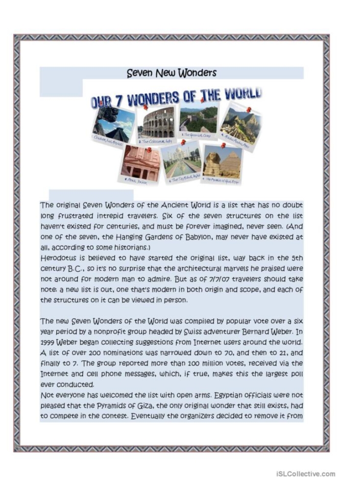 Sixth grade students researching the New Seven Wonders of the World on a number theory worksheet