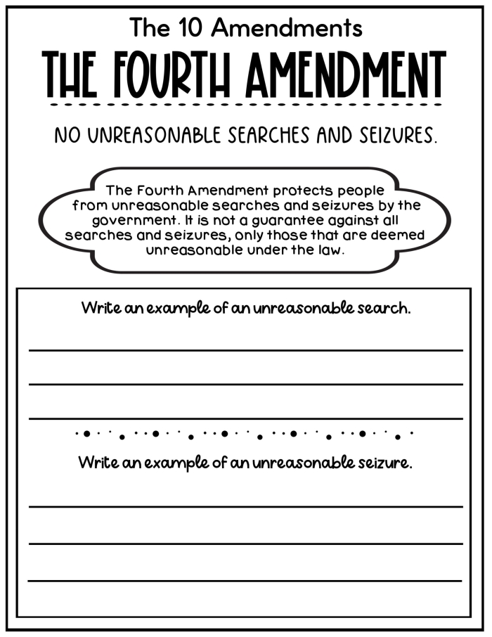 A sixth grade worksheet titled The Bill of Rights Summarizing the Amendments featuring space to rewrite the first ten amendments in student words