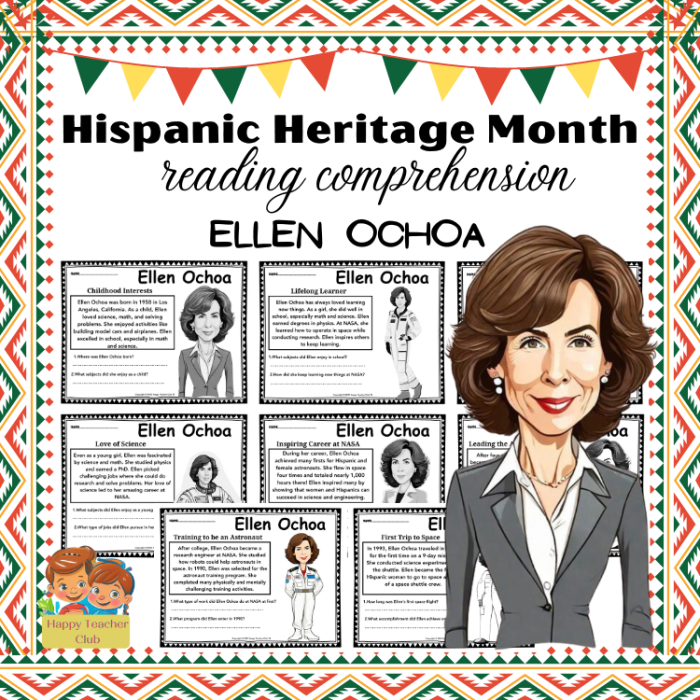 Sixth grade reading comprehension worksheet featuring a biography of astronaut Ellen Ochoa