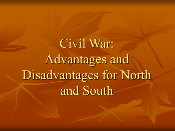 Visual guide for the North vs. South advantages in Civil War resources and strategies Worksheet comparing the advantages of the North and South during the Civil War for sixth-grade students