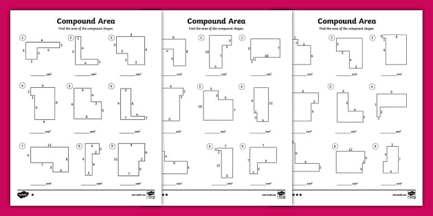 Sixth grade geometry worksheet featuring a math problem on calculating the area of compound figures