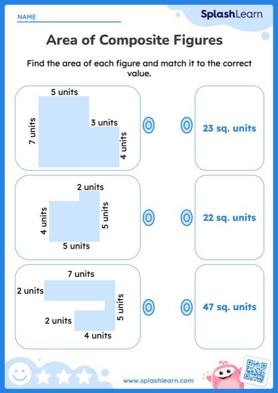 Worksheet featuring the area of compound figures for sixth-grade students