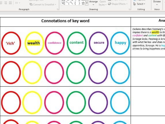 Sixth grade students completing a writing worksheet about word connotation and sentence meaning