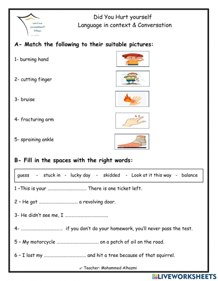 Sixth grade students completing a worksheet exercise on matching language to appropriate social and academic contexts