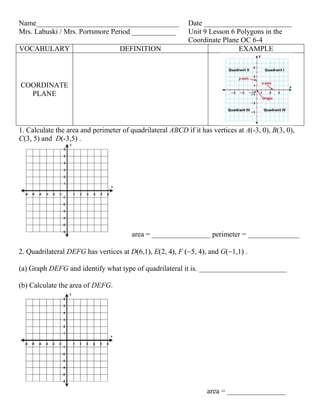 Sixth grade students plotting polygon vertices on a coordinate plane grid