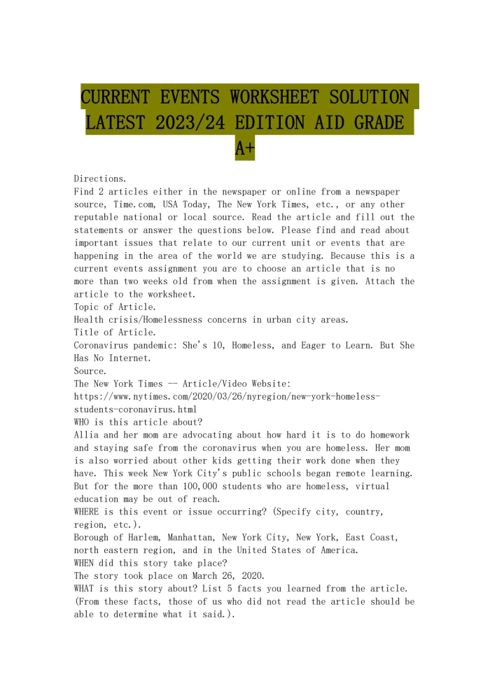 Current Events: What's in the News? worksheet image 5 Graphic organizer for analyzing current events in a sixth-grade worksheet