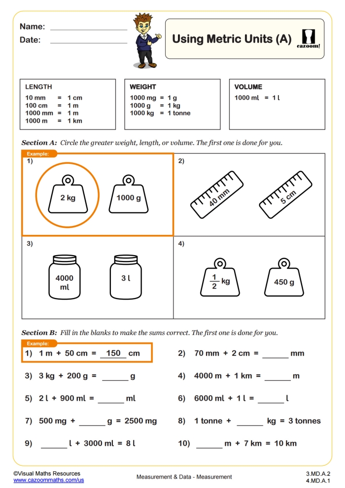 Convert Between Customary and Metric Units Worksheet 18 Sixth grade student filling out a math worksheet on converting customary and metric units of measure