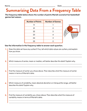 Summarizing Data From a Frequency Table Worksheet Ninth Edition Sixth grade math students practicing summarizing numerical data using a frequency table worksheet