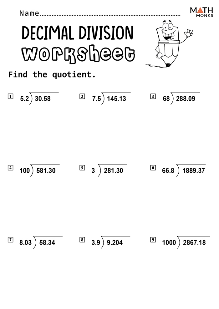 Division With Decimals Worksheet Number 23 Life Science Practice Sixth grade life science worksheet featuring multi-digit decimal division problems