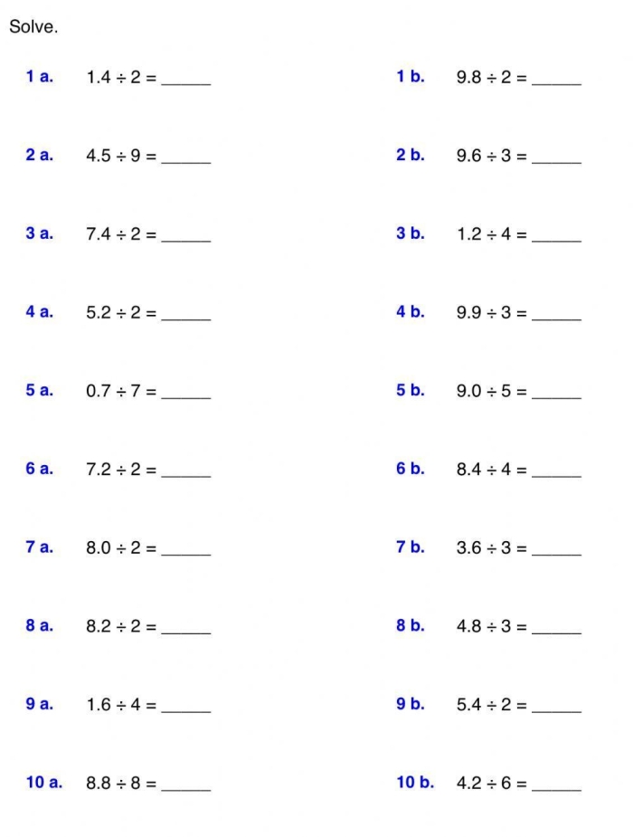Division With Decimals Practice Worksheet for Life Science Worksheet featuring division with decimals for sixth-grade students
