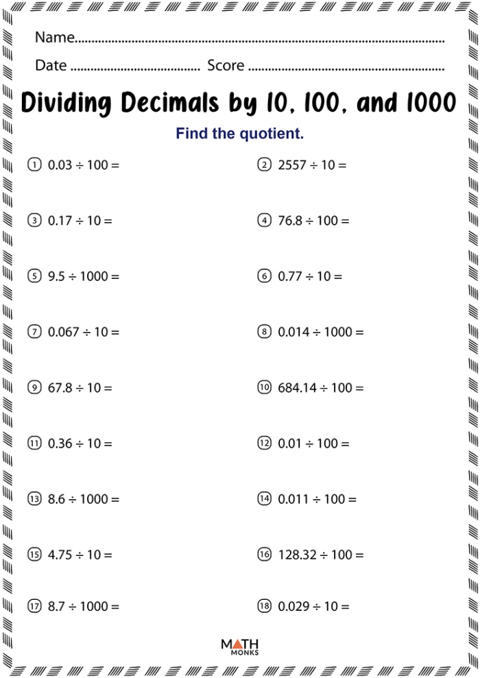 Division With Decimals Worksheet 18 Life Science Math Practice Sixth grade student solving multi-digit decimal division problems on a life science themed math worksheet