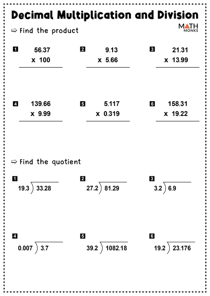 Division With Decimals Worksheet for Life Science Students Worksheet featuring division with decimals for sixth graders