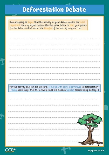 Life Science worksheet for Sixth Grade Graphic organizer illustrating the causes and effects of deforestation for sixth graders. Educational worksheet on human impact and deforestation.