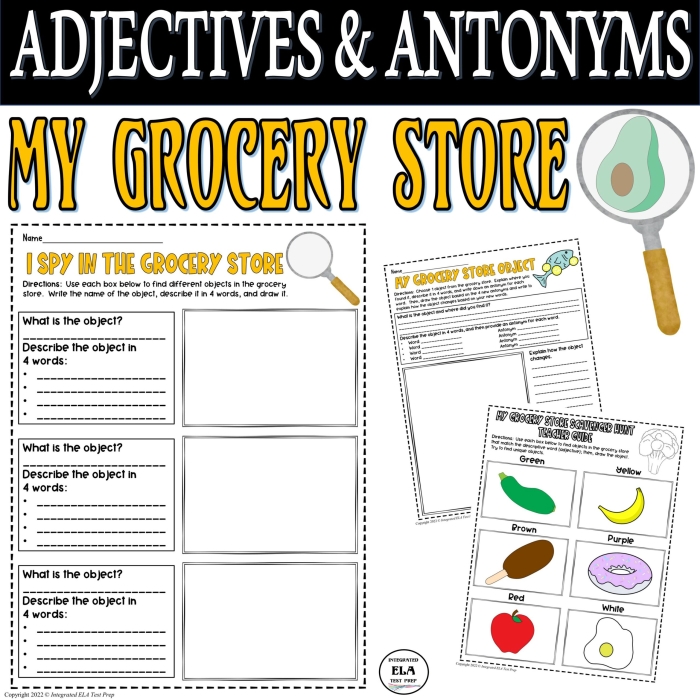Sixth grade students reference sheet displaying a collection of descriptive adjectives organized by category for writing assignments