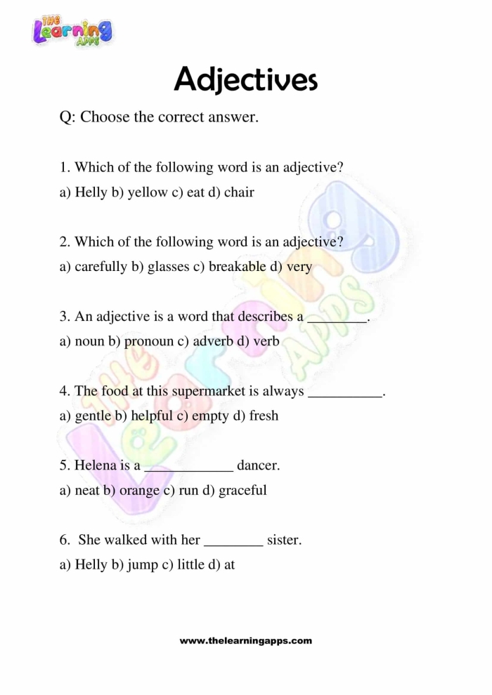 Sixth grade worksheet showing a writer word bank filled with descriptive adjectives for students