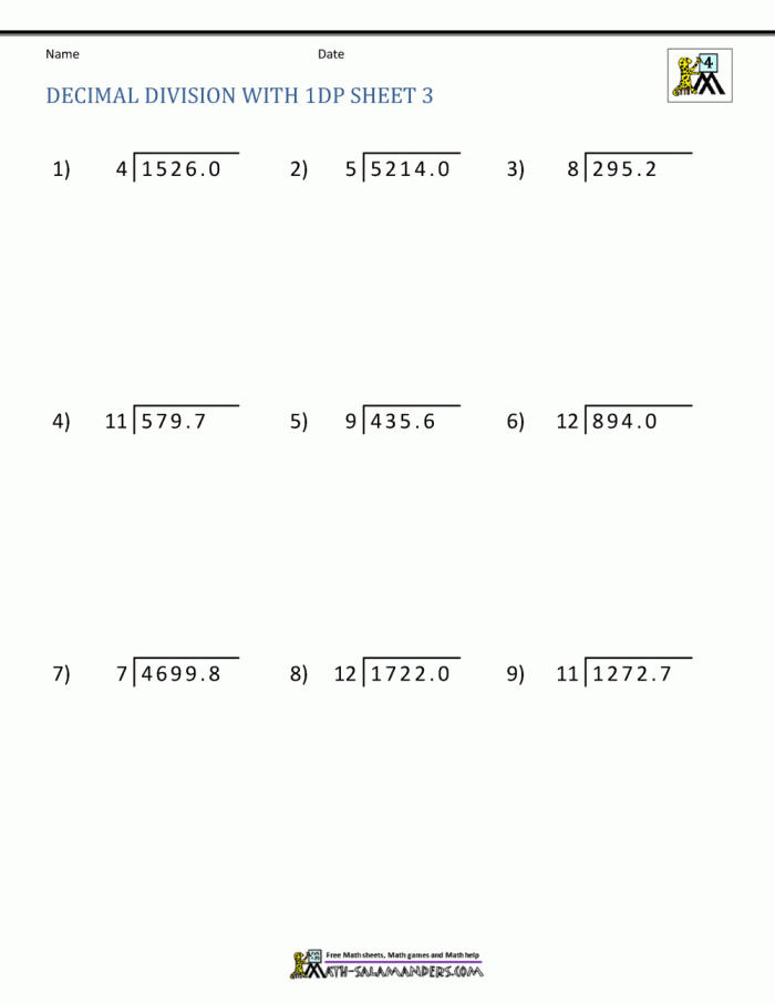 Division With Decimals Worksheet Life Science Number Seven Sixth grade science themed worksheet for practicing multi-digit division with decimals