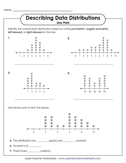 Sixth grade math worksheet featuring dot plots for analyzing data distributions