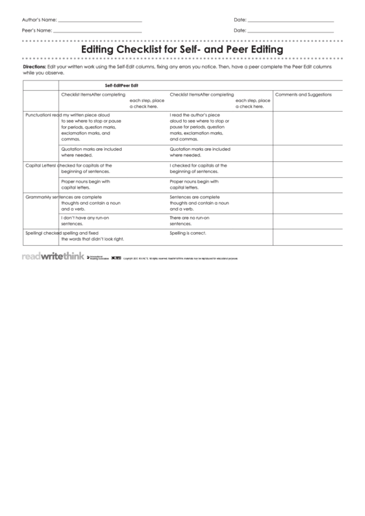 Sixth grade student using an editing checklist worksheet to review grammar, mechanics, and writing style