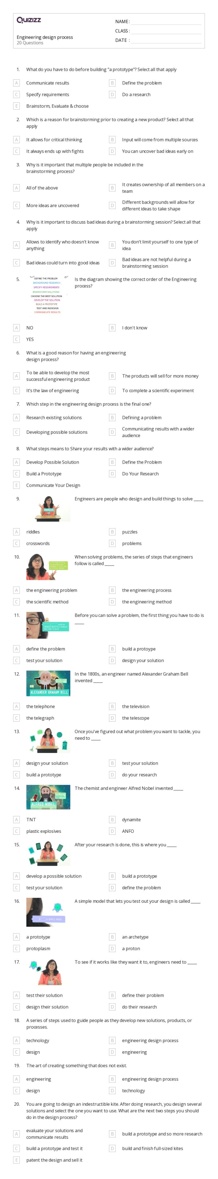 Engineering Design Process Part 1 Define the Problem Worksheet Image 17 Sixth grade worksheet graphic organizer showing the define the problem step of the engineering design process with space for student responses