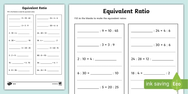 Sixth grade student working through equivalent ratios problems on a math practice worksheet