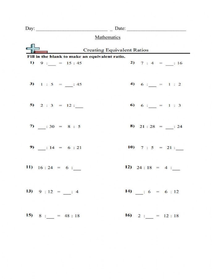 Sixth grade students solving equivalent ratios problems on a math practice worksheet