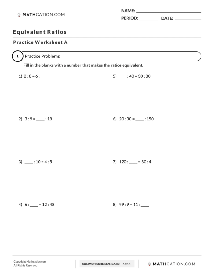 Sixth-grade student working through equivalent ratios problems on a math worksheet with ratio pairs and scaling exercises