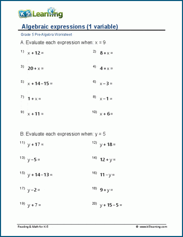 Sixth grade math worksheet for evaluating expressions with three variable values and order of operations task nine