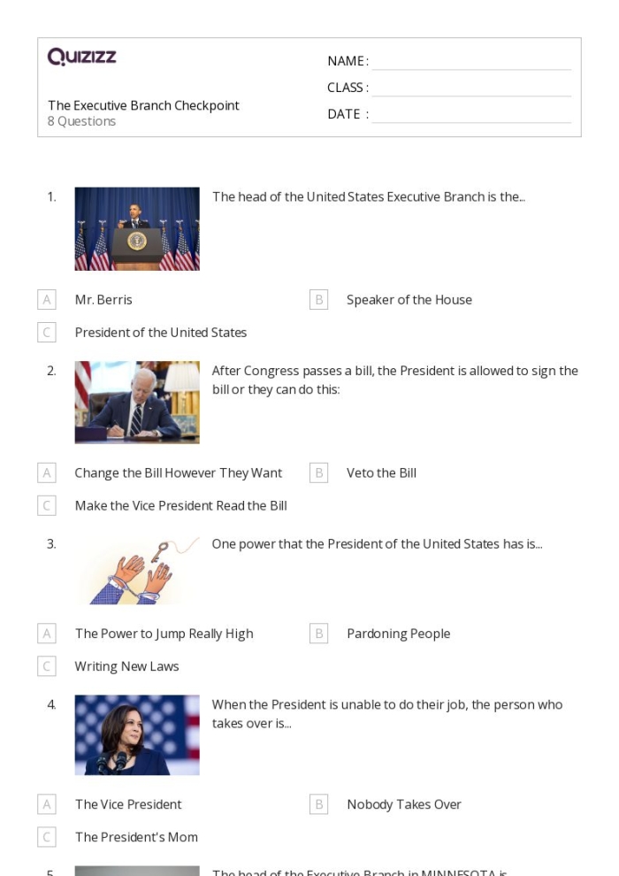 Executive Branch Research Graphic Organizer for 6th Grade Social Studies Lesson 25 Sixth grade worksheet featuring a graphic organizer about the executive branch of the federal government