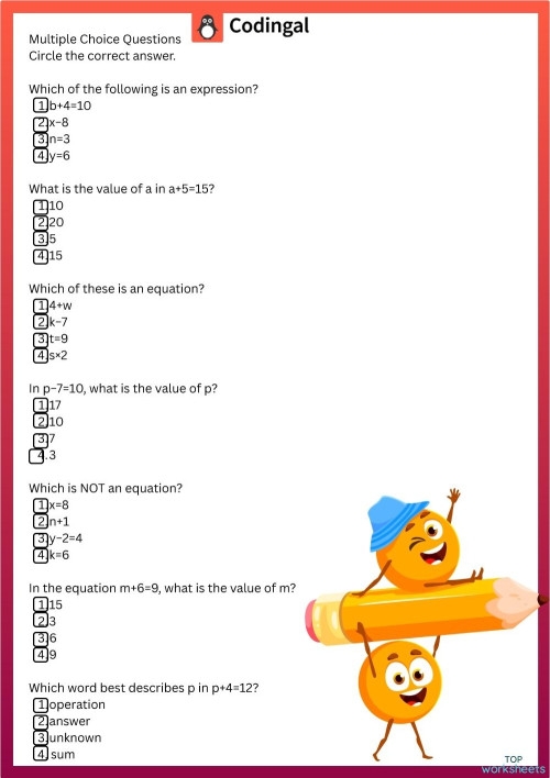 Expression vs Equation Worksheet for 6th Grade Math Practice 7 Sixth grade algebra worksheet focusing on identifying the differences between mathematical expressions and equations