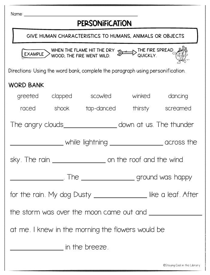 Sixth grade reading worksheet featuring figurative language exercises based on The Lion, the Witch and the Wardrobe