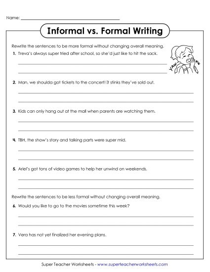 Formal Tone Writing Worksheet Grade 7 Exercise 7 Sixth grade student completing a writing with a formal tone worksheet at a desk