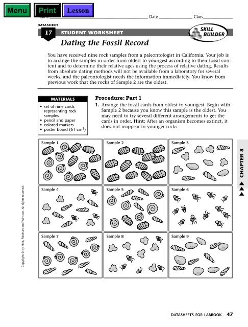 Worksheet for sixth graders focused on analyzing fossils in life science