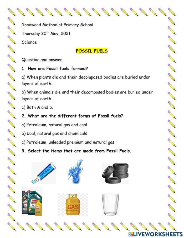 Human Impact Fossil Fuels Worksheet Research Activity Image 7 Sixth grade student completing a research worksheet on the environmental history of fossil fuels