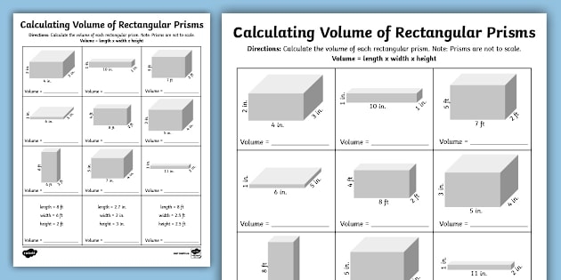 Sixth-grade worksheet on calculating the volume of rectangular prisms and cubes with fractions