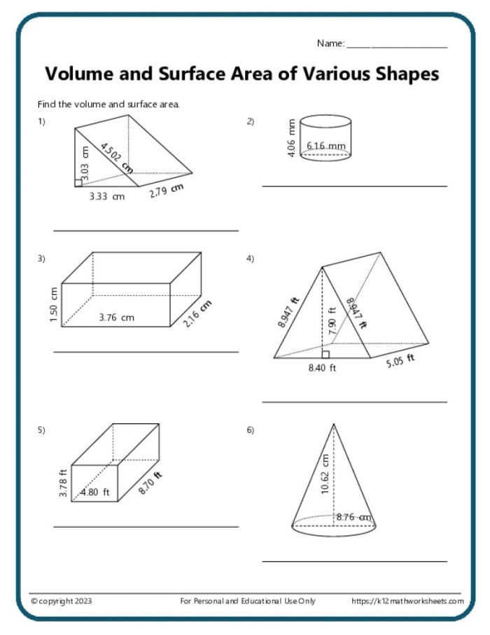 Rectangular prism volume worksheet with fractional side lengths for middle school geometry practice Sixth grade student working through volume calculations for rectangular prisms using fractional measurements on a geometry worksheet