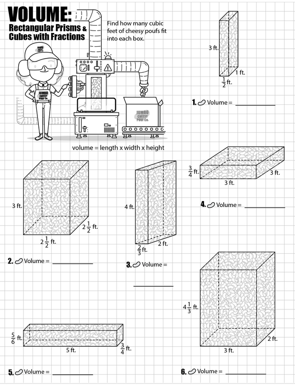Finding Volume of Rectangular Prisms With Fractions Practice Exercise 10 Sixth grader solving volume of rectangular prism problems using fractional measurements on a geometry worksheet