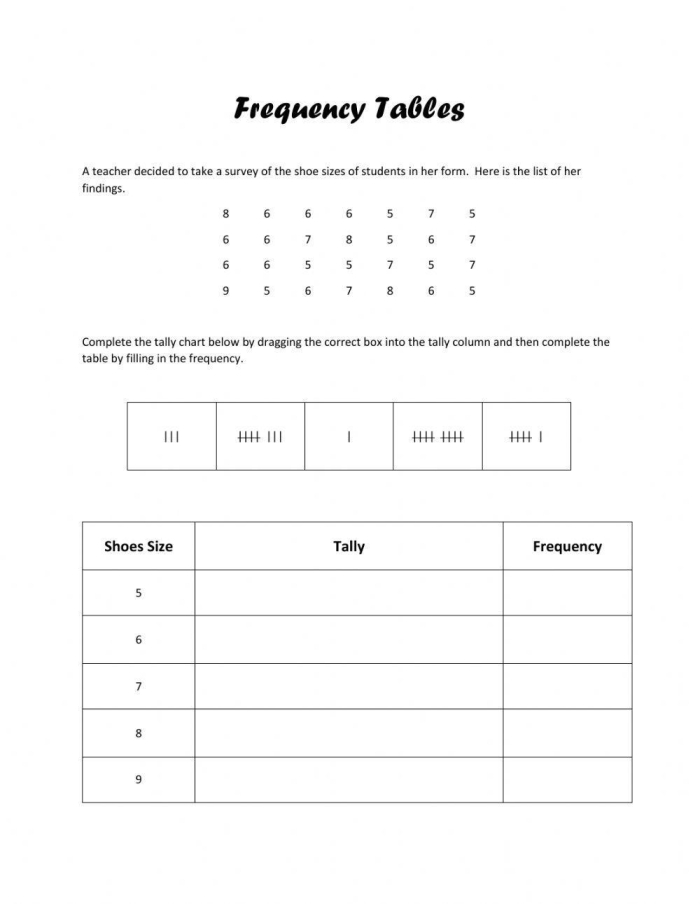 Summarizing Data From a Frequency Table Worksheet 8 Sixth grade math student completing a worksheet on summarizing numerical data from frequency tables