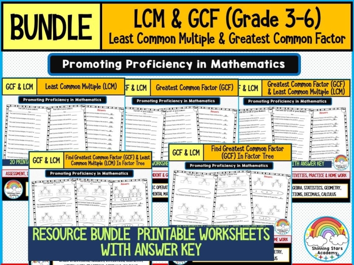 Sixth grade students practicing GCF and LCM math problems on a code-breaking worksheet