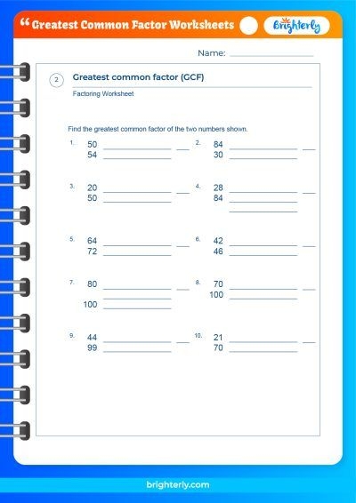 Practice Finding the Greatest Common Factor worksheet for GCF mastery Math worksheet for sixth graders focused on finding the greatest common factor of multiple numbers up to 100