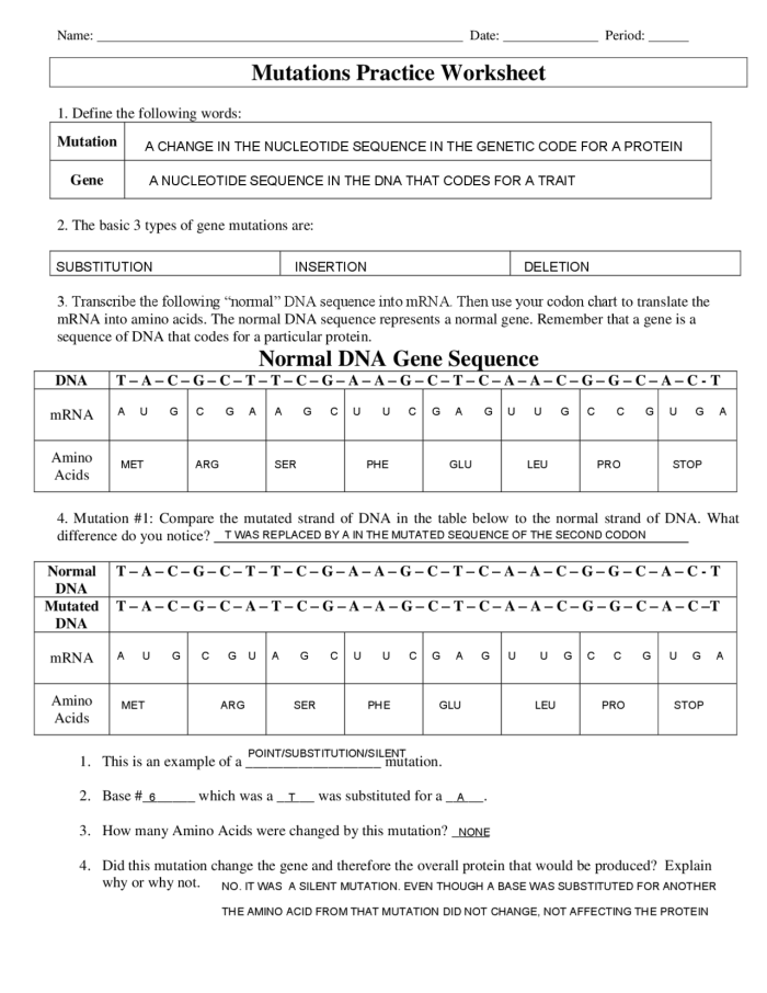Illustration of students engaging with a worksheet on genetic mutations for sixth grade life science