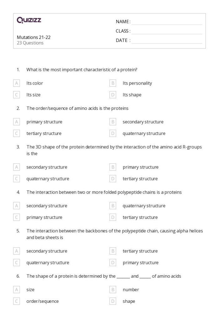Sixth grade students analyzing life science concepts on a worksheet about genetic mutations