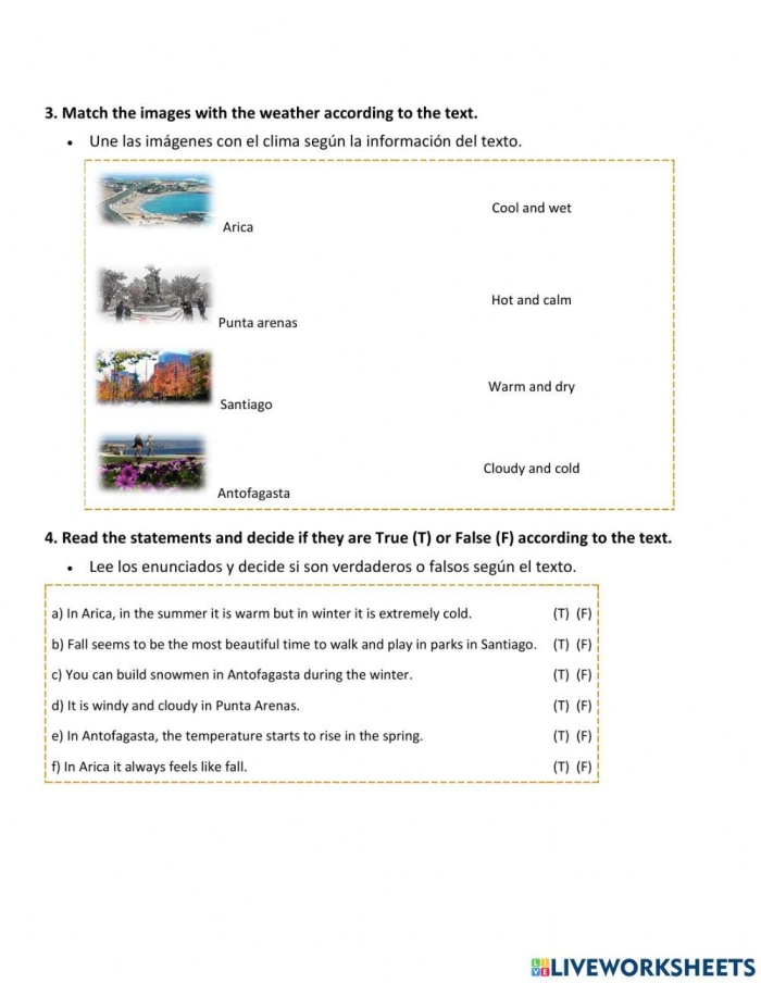 Sixth grade worksheet featuring informational reading comprehension questions about the diverse geography of Chile