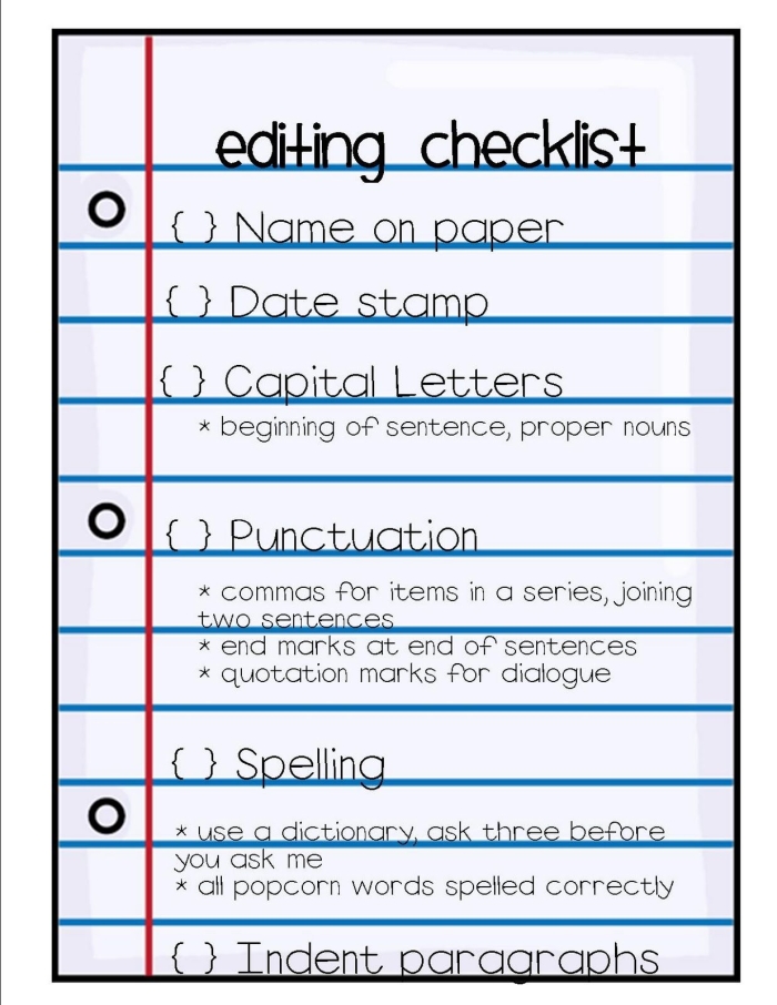Sixth grade algebra student using a grammar and mechanics editing checklist worksheet
